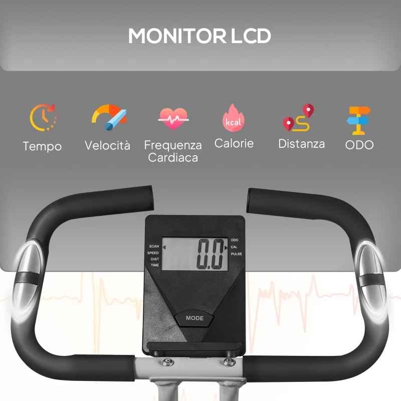 SPORTNOW Cyclette Pieghevole Magnetica a 8 Livelli con Display LCD, Rotelle e Sellino Regolabile, Grigio e Nero