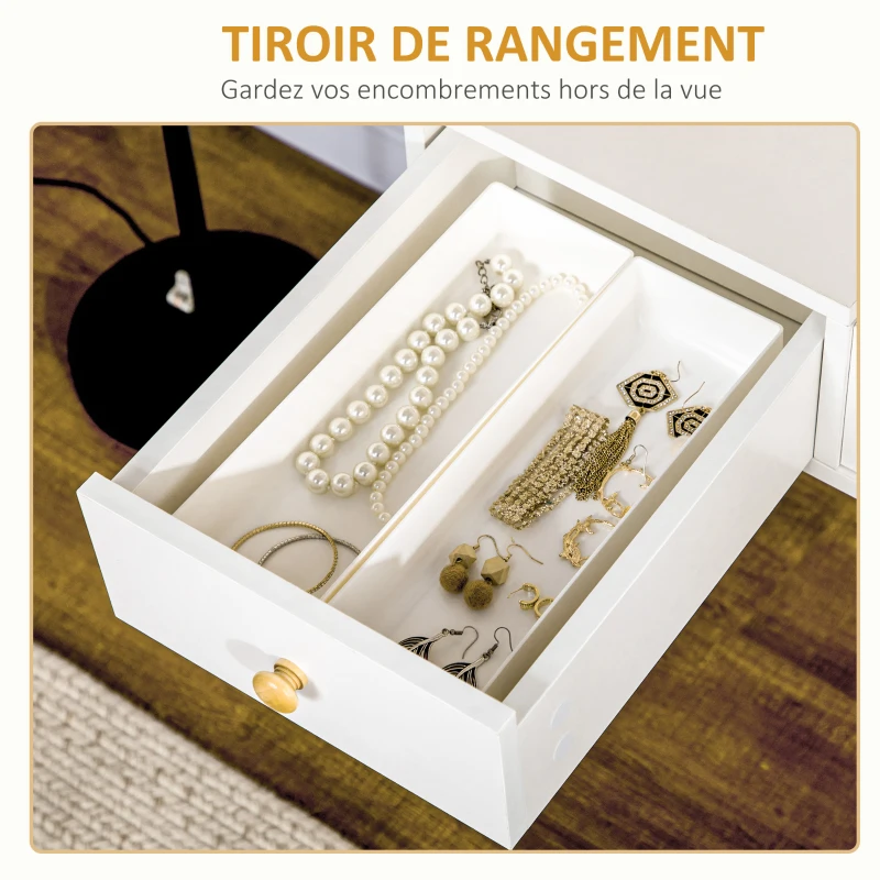 HOMCOM Ensemble de coiffeuse avec tabouret miroir rabattable style scandinave 2 tiroirs 100 x 45 x 118 cm, blanc