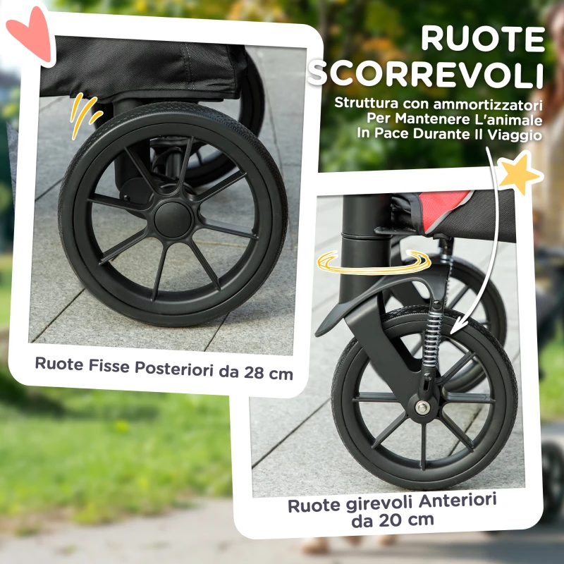 PawHut Passeggino per Cani Taglia Grande Pieghevole con Finestre a Rete, Cuscino e Guinzagli, 124x67x100 cm, Nero