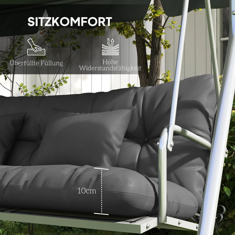 Outsunny 4-delige Set Stoelkussens, 150x50 cm Waterafstotend met Bindebänder, 10cm Dik Donkergrijs