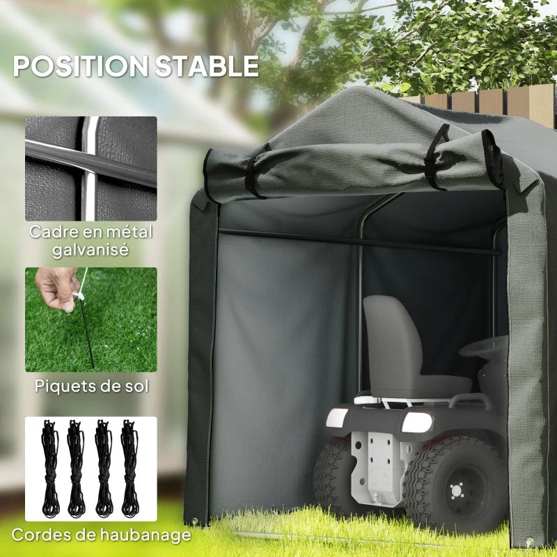 Outsunny Abri de jardin 2 x 1,6 x 1,65 m abri vélo extérieur cadre en métal galvanisé, imperméable résistant aux UV, gris foncé