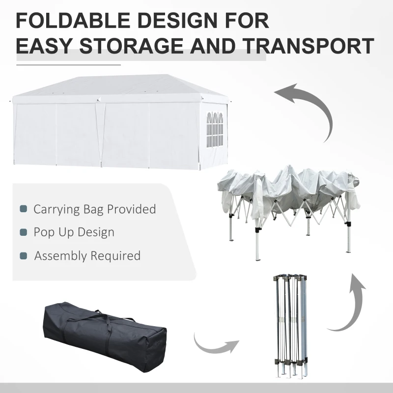 Outsunny Namiot składany 6m x 3m, z odłączanymi ścianami, dużymi oknami, drzwiami na suwak, stalowa rama, Biały