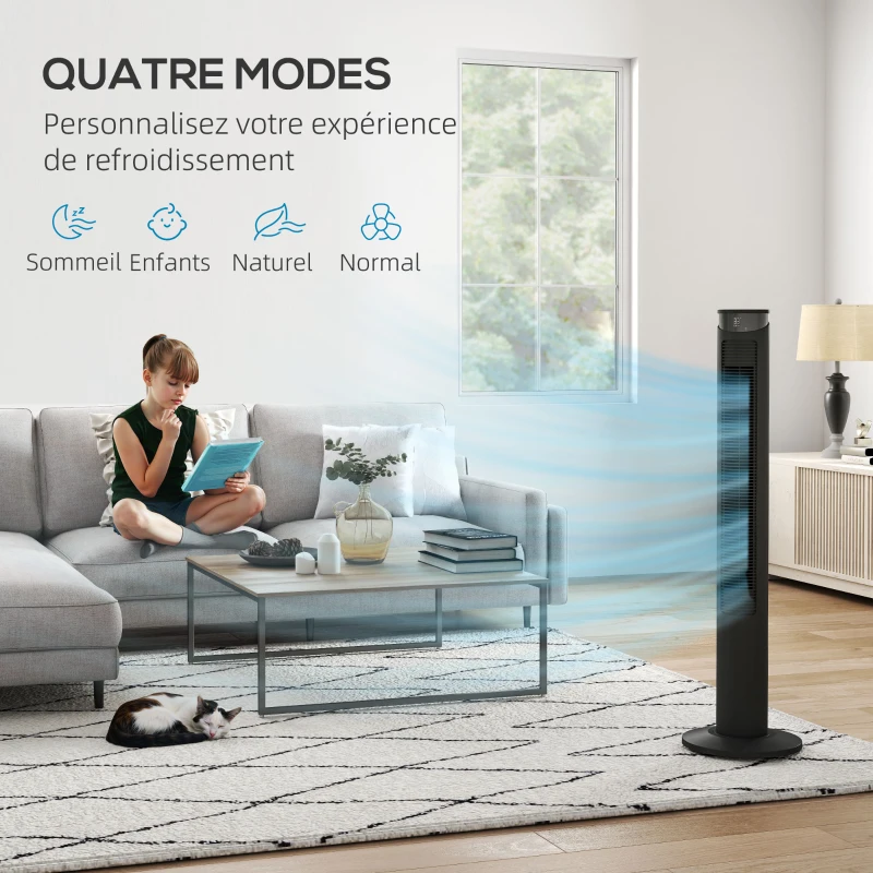 HOMCOM Ventilateur colonne 45W ventilateur tour télécommande, minuterie, oscillant à 70°, mode veille et mode enfants, noir