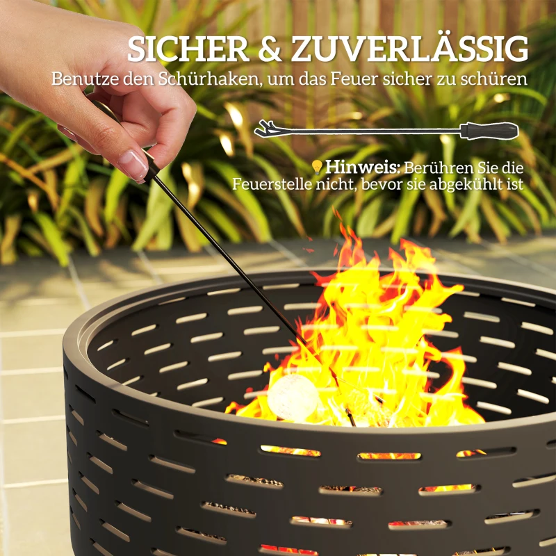Outsunny 3-in-1 Feuerschale Ø60 x 39cm aus Edelstahl Feuerstelle mit Grillrost Funkenschutz Schürhaken Kohlegrau(m-5)
