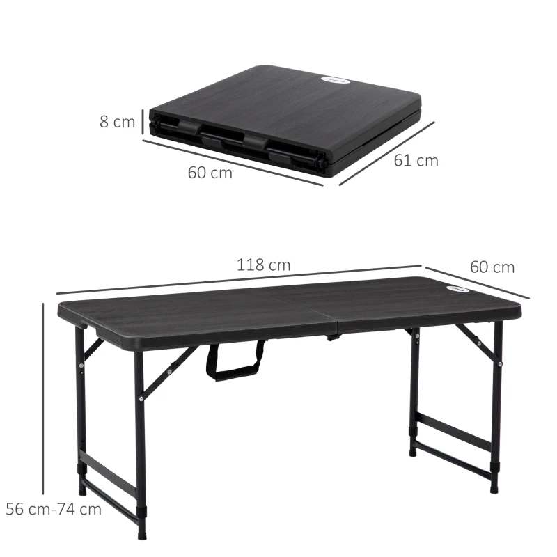 Outsunny Mesa de Jardim Dobrável com Altura Ajustável para 4 Pessoas para Pátio Varanda 118x60x56-74cm Cinza Escuro
