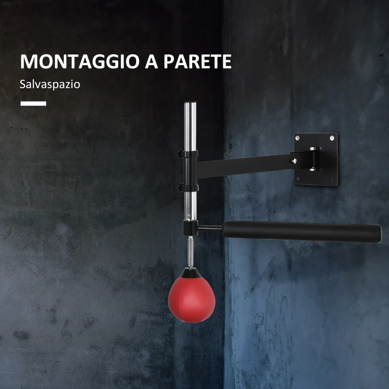 HOMCOM Speed Bag a Parete per Boxe e MMA ad Altezza Regolabile con Asta, Acciaio e PU, 79x72x20 cm, Rosso