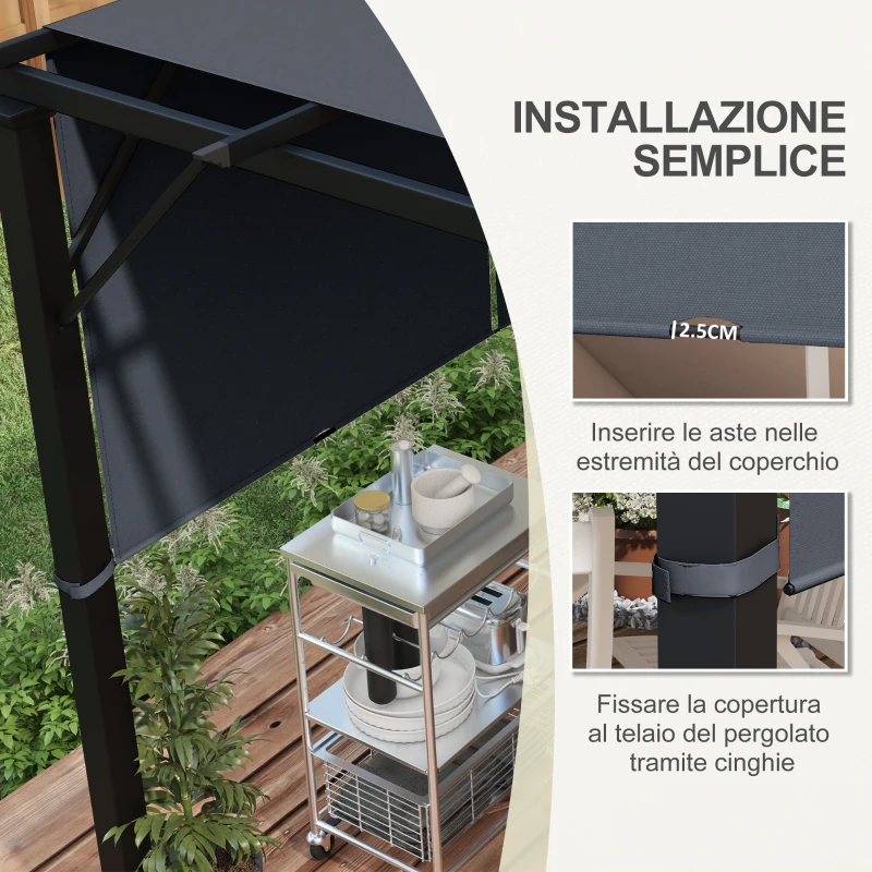 Outsunny Copertura per Gazebo Pergola 3x3 m in Poliestere con Tasche e Cinghie, 488x122 cm, Grigio Carbone