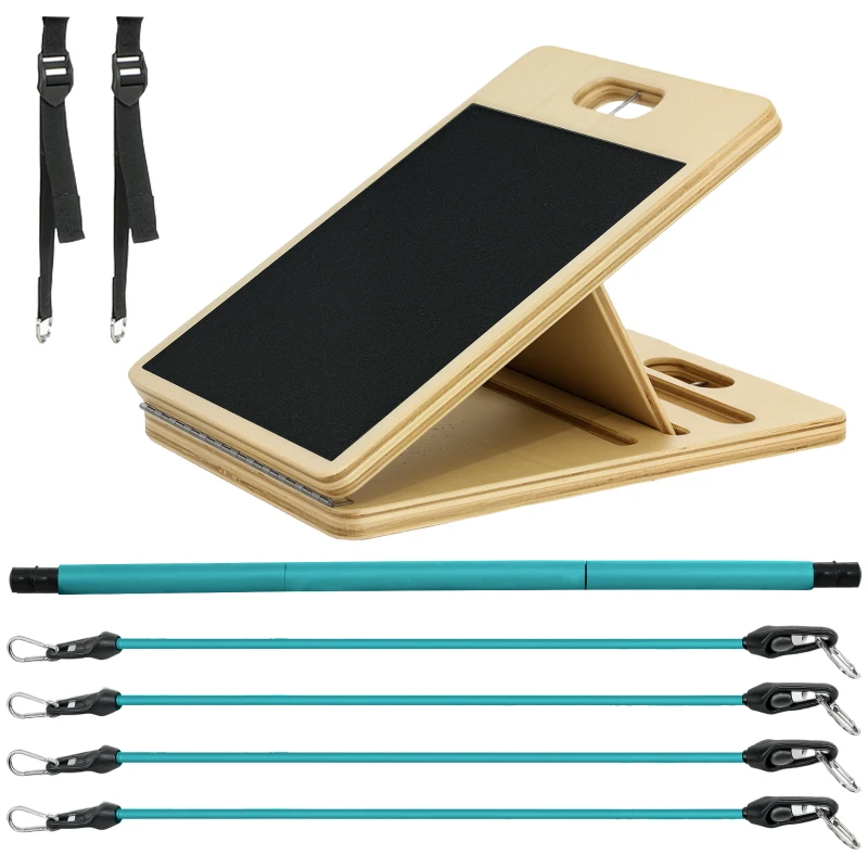 SPORTNOW Ensemble de barre de pilates et de bandes de résistance avec planche inclinée réglable, équipement d'entraînement bleu