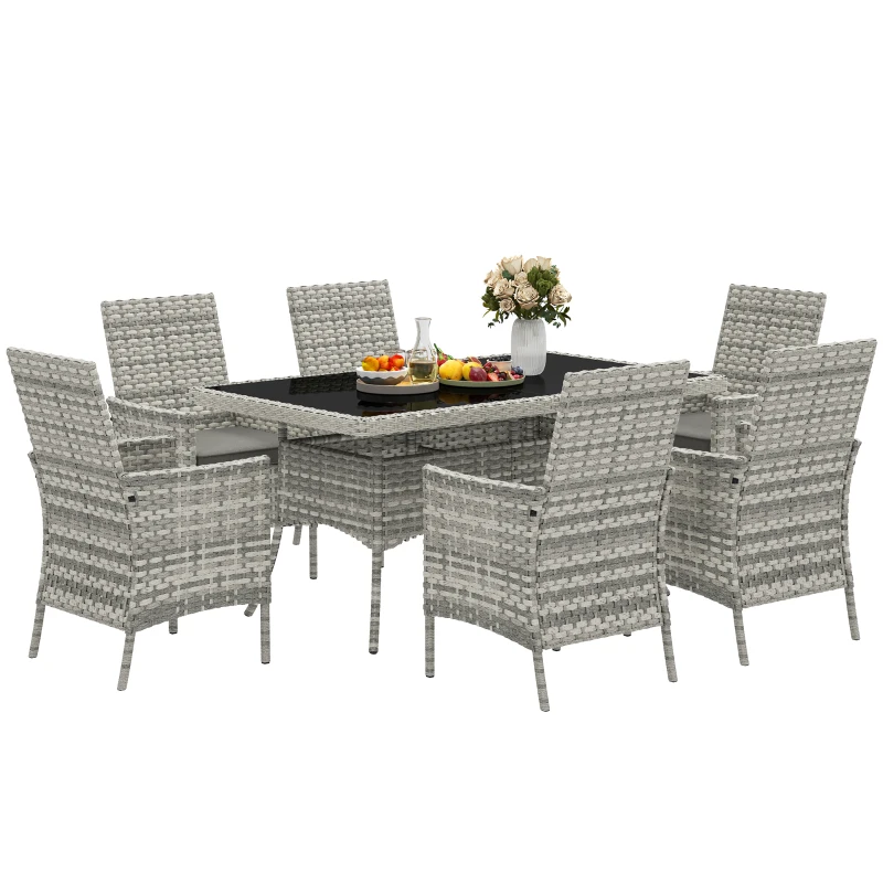 Outsunny Seven-Piece Rattan Dining Set - Mixed-Grey