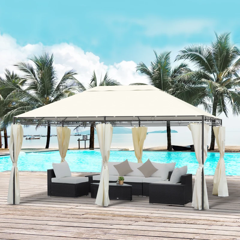 Outsunny Foisor dreptunghiular cu cadru din Metal Robust, Crem, 4x3m