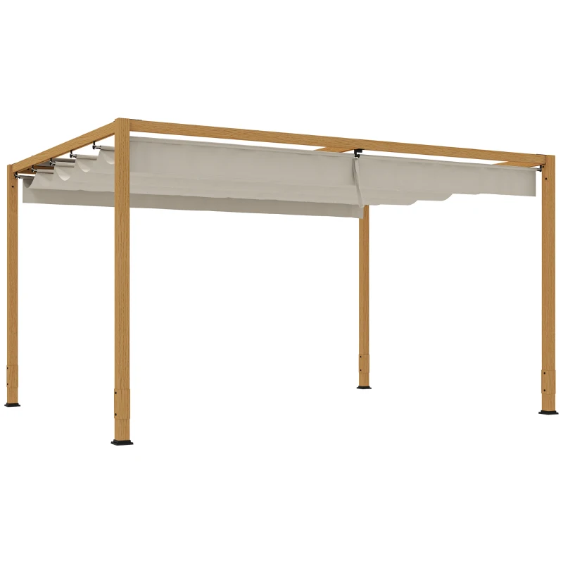 Outsunny Pergola extérieure 4 x 3 m avec toit rétractable et cadre en aluminium effet bois