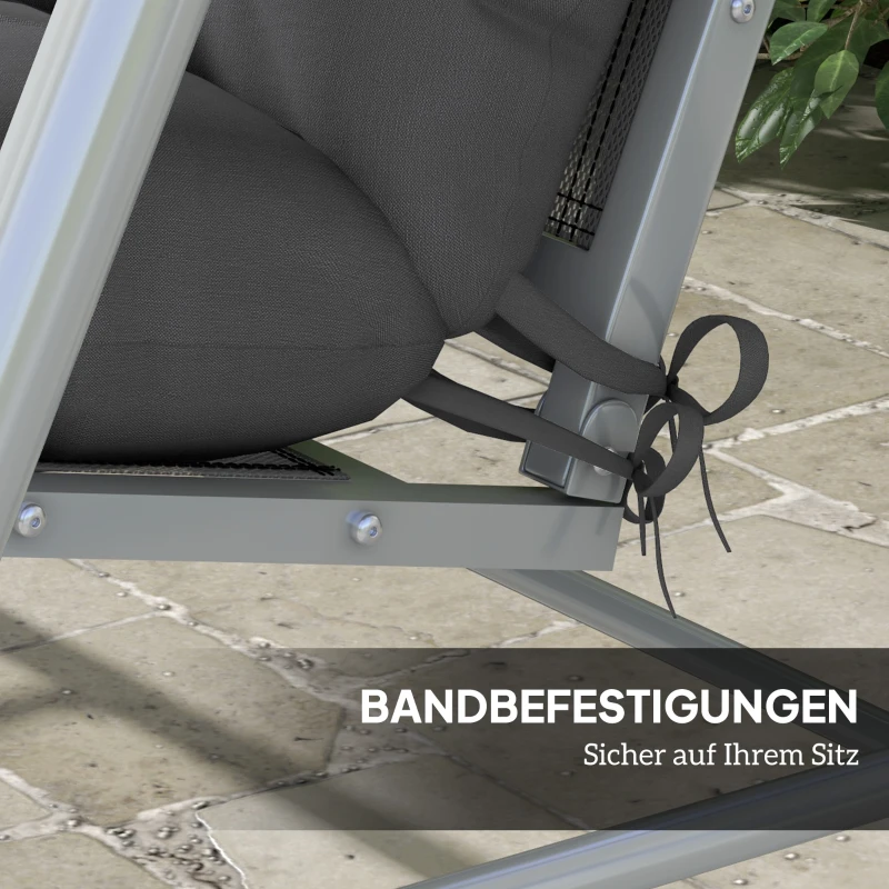 Outsunny 4-delige Set Stoelkussens, 150x50 cm Waterafstotend met Bindebänder, 10cm Dik Donkergrijs