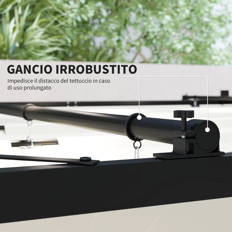 Outsunny Gazebo Pergola 3x3 m con Tettuccio Retrattile, 8 Viti e 8 Picchetti, in Poliestere 180g e Metallo, Bianco Crema