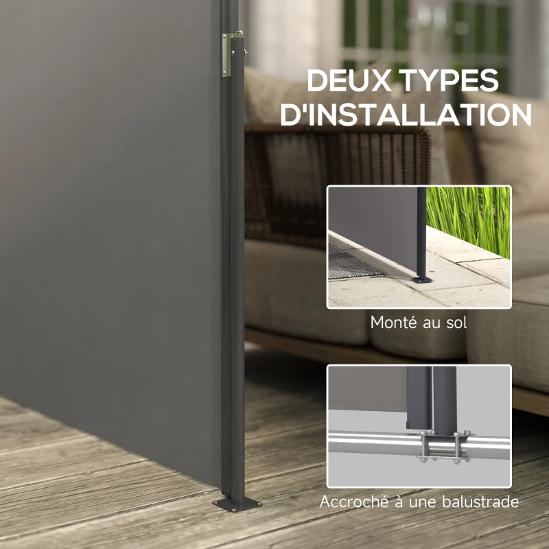Outsunny Store latéral brise-vue paravent rétractable 3 x 1,4 m alu. polyester anti-UV haute densité 180 g/m² gris foncé