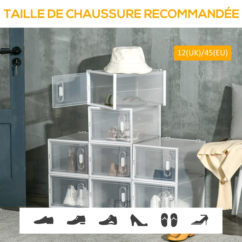 HOMCOM Meuble de rangement modulable, 8 cubes, meuble à chaussures empilables, vêtements, livres, jouets, blanc et transparent