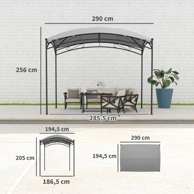 Outsunny Cenador para Jardín con Techo Resistente Cúpula Elegante y Estructura Metálica con Estacas 290x194,5x256 cm Gris