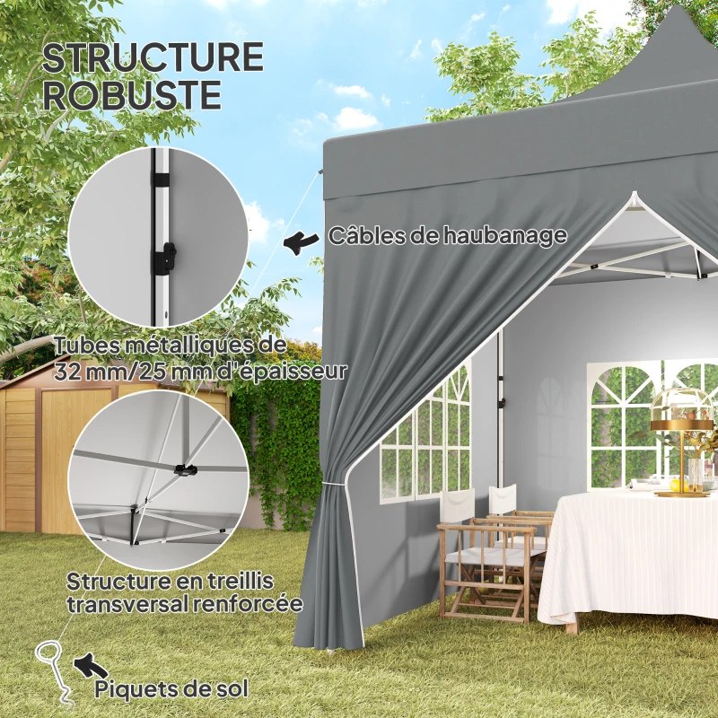 Outsunny Tonnelle de jardin tente pliante 3 x 3 m 4 parois latérales amovibles 3 fenêtres hauteur réglable sac de transport gris