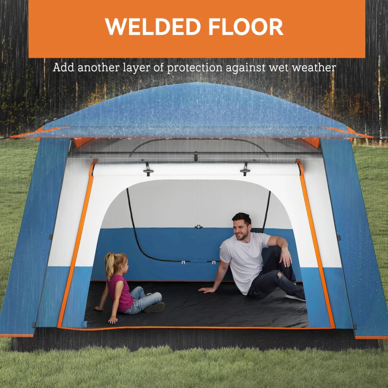Outsunny 4-6 Man Camping Tent, Double Layer Tunnel Tent with Porch, Living Area and 2 Bedrooms, Sewn in Groundsheet, 3000mm Waterproof and UPF 30+, Portable with Bag, Blue
