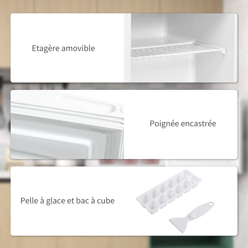 HOMCOM Mini congélateur Température Réglable de -14 à -24°C Compact 35L - étagère Amovible - Porte réversible Classe E Blanc