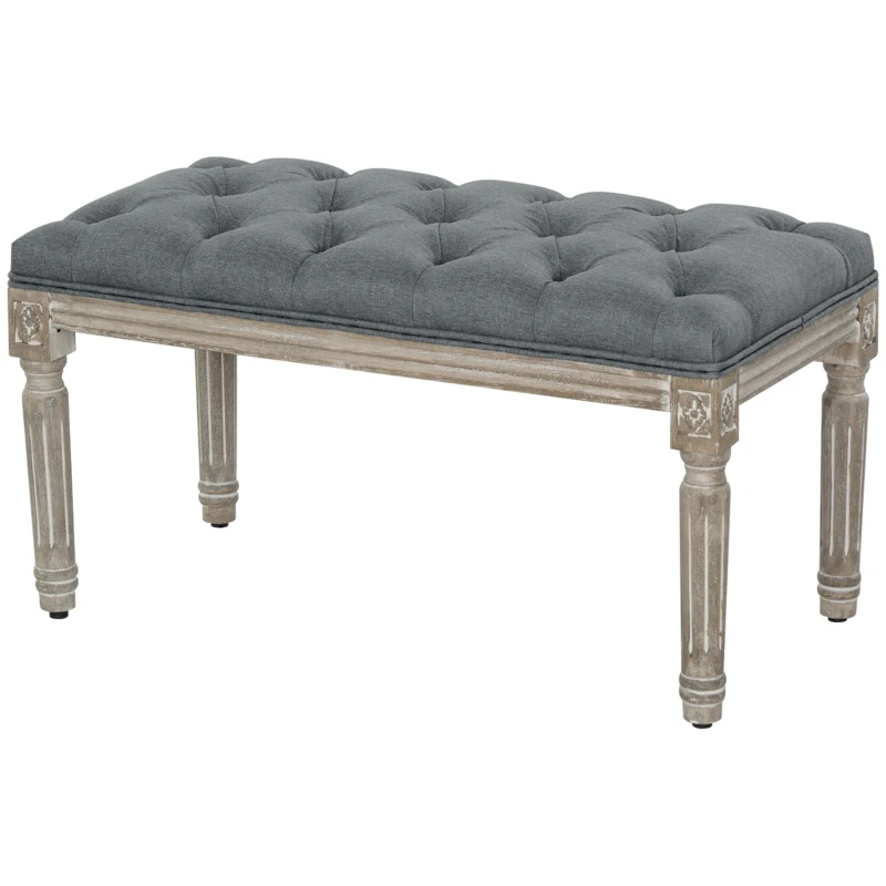 HOMCOM Polsterbank, Sitzbank, Bettbank mit Leinenoptik, Schminkbank für Flur, Diele, Schlafzimmer, Gummiholz, Grau, 81 x 41 x 41 cm