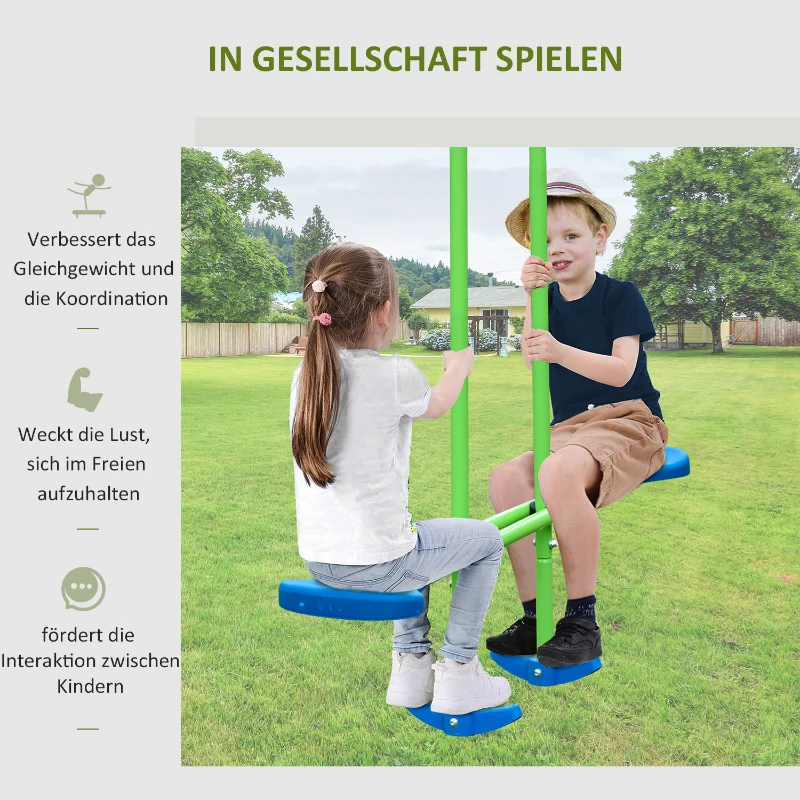 Outsunny Schaukelgestell, Outdoor-Schaukelgerüst mit 2 Schaukeln, Wippe, Kinderschaukel mit Metallgestell, Grün