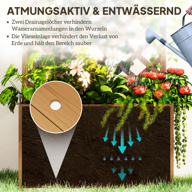 Outsunny Hochbeet Pflanzkasten mit Rankgitter, Spalier Pflanzkübel Blumenkasten Holz, Gartenspalier 64 x 33 x 122cm Naturholz(m-5)