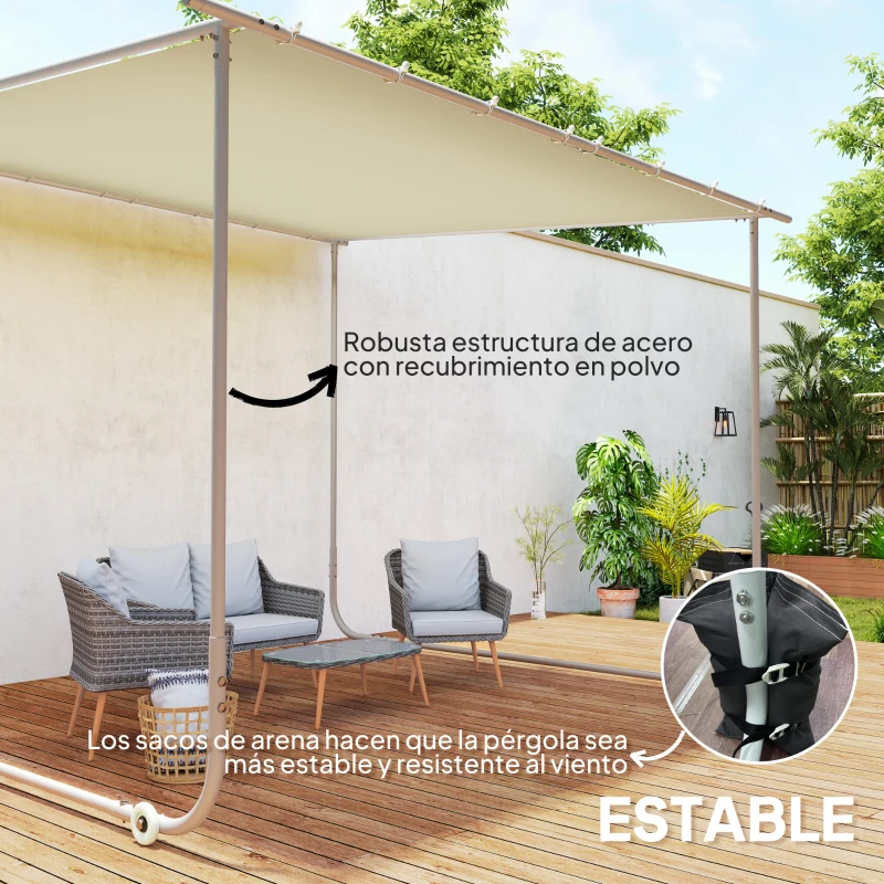 Outsunny Cenador de Jardín 3x3 m con Ruedas Protección UV 30+ Impermeable Sacos de Arena y Marco de Acero Crema