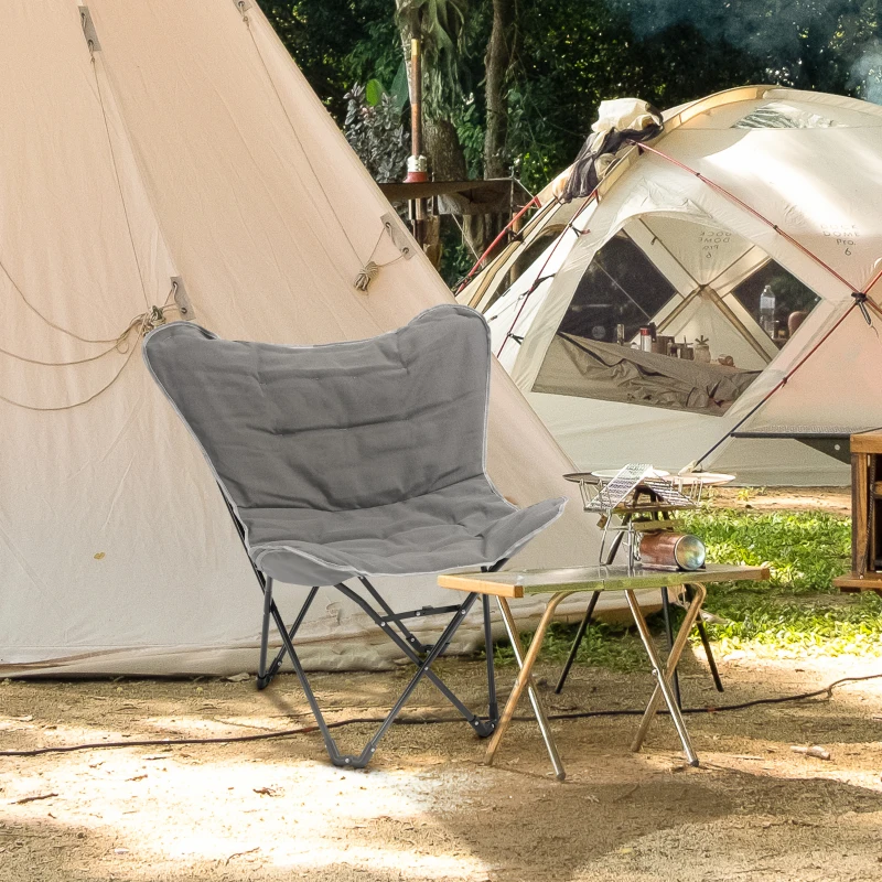 Outsunny Chaise de camping chaise de plage pliable assise large et rembourrée pliante pour pêche 88 x 74 x 84 cm gris clair
