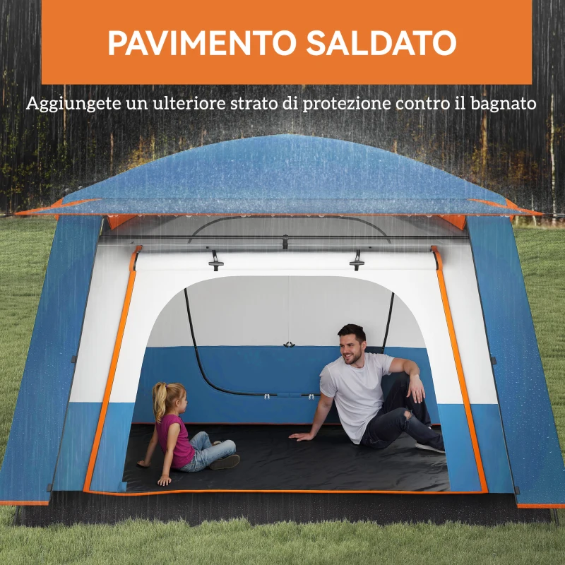 Outsunny Tenda da Campeggio per 4-6 Persone con 2 Stanze e Veranda, Impermeabile e UPF 30+, Borsa di Trasporto, Blu