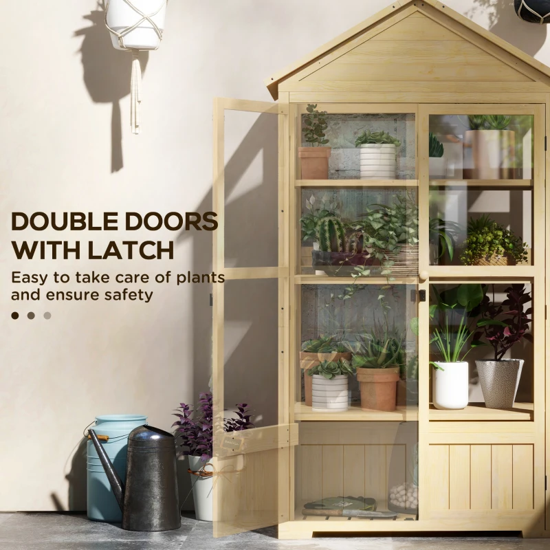 Outsunny Szklarnia z Półką, przezroczysta Obudowa, Okno dachowe, zamykane Drzwi, Akrylowa, Ramka z Drewna, 100x56,5x178 cm