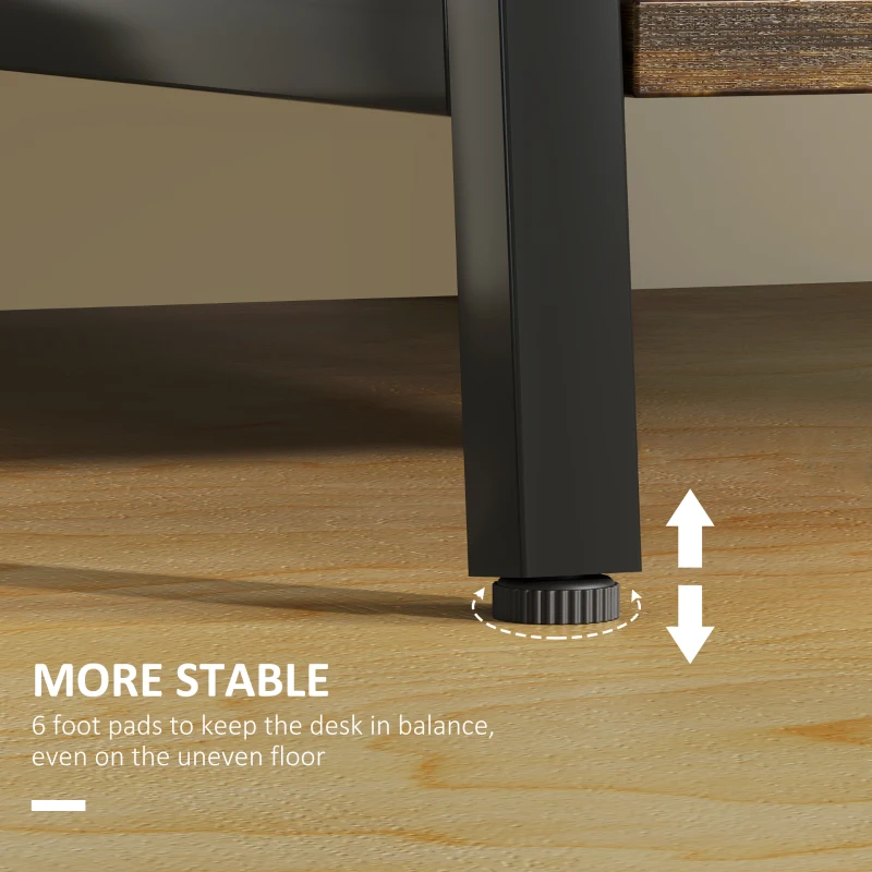 HOMCOM 100cm Computer Desk with Storage, Industrial Home Office Desk with 2 Tier Shelves and Steel Frame, Computer Table for Study Room, Rustic Brown