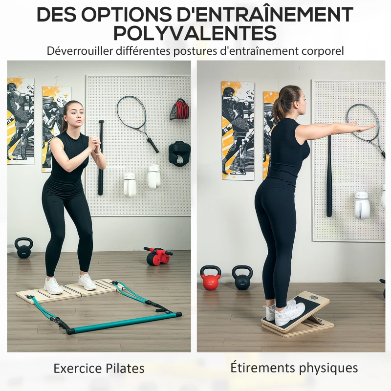 SPORTNOW Ensemble de barre de pilates et de bandes de résistance avec planche inclinée réglable, équipement d'entraînement bleu