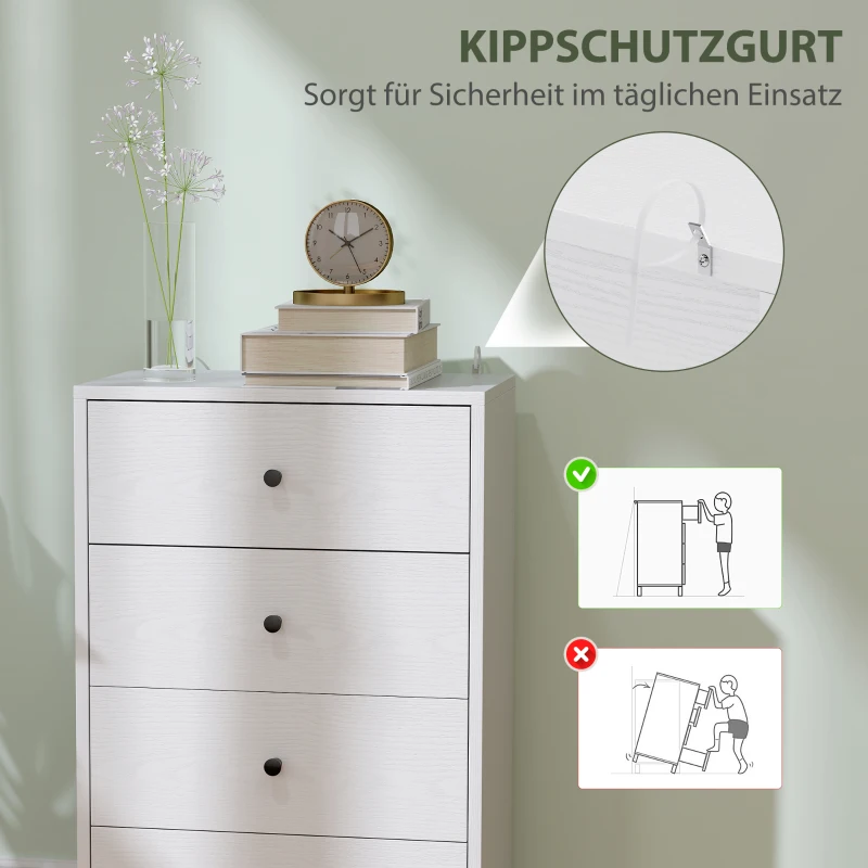 HOMCOM Kommode Sideboard mit 7 Schubladen Schrank aus Holzwerkstoff im Modern Stil 47 x 29 x 75 cm Weiß(m-5)