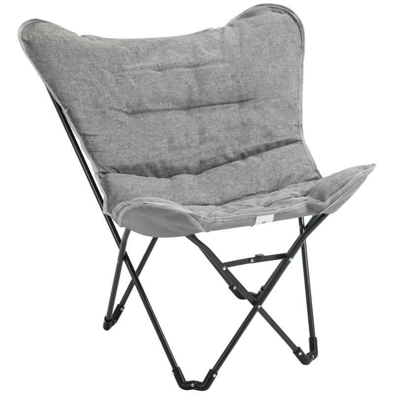 Outsunny Chaise de camping chaise de plage pliable assise large et rembourrée pliante pour pêche 88 x 74 x 84 cm gris clair
