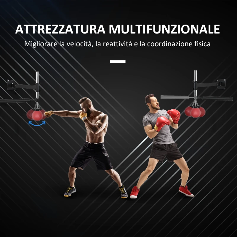 HOMCOM Speed Bag a Parete per Boxe e MMA ad Altezza Regolabile con Asta, Acciaio e PU, 79x72x20 cm, Rosso