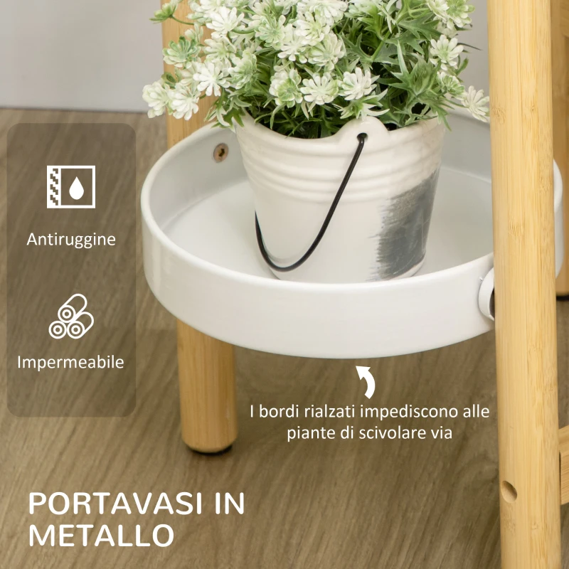 Outsunny Porta Piante da Interno ed Esterno, 4 Ripiani a Vassoio e Struttura in Bambù, 28x28x80 cm, Bianco