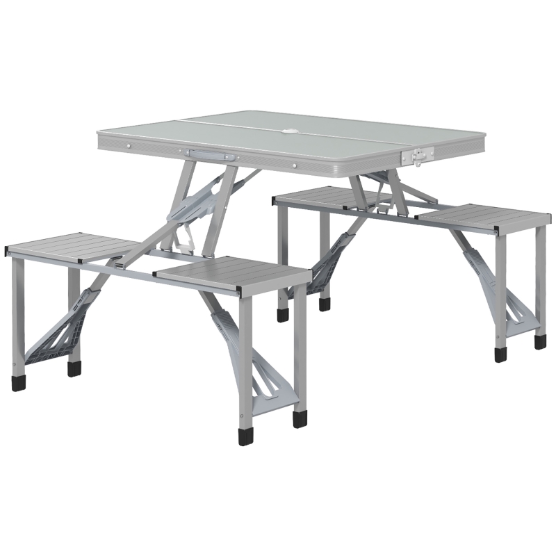Outsunny Campingtisch Klapptisch mit 4 Sthle Klappbarer Gartentisch aus  Aluminium 85,5 x 135cm Grau | Aosom.de