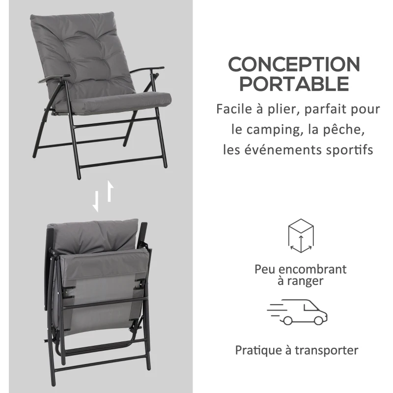 Outsunny Chaise de camping chaise de pêche pliante et portable, dossier haut, coussin rembourré et amovible 65 x 65 x 94 cm, gris
