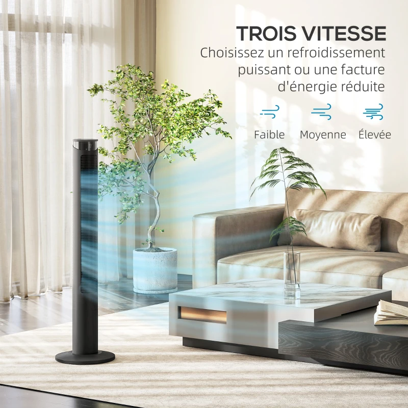 HOMCOM Ventilateur colonne 45W ventilateur tour télécommande, minuterie, oscillant à 70°, mode veille et mode enfants, noir