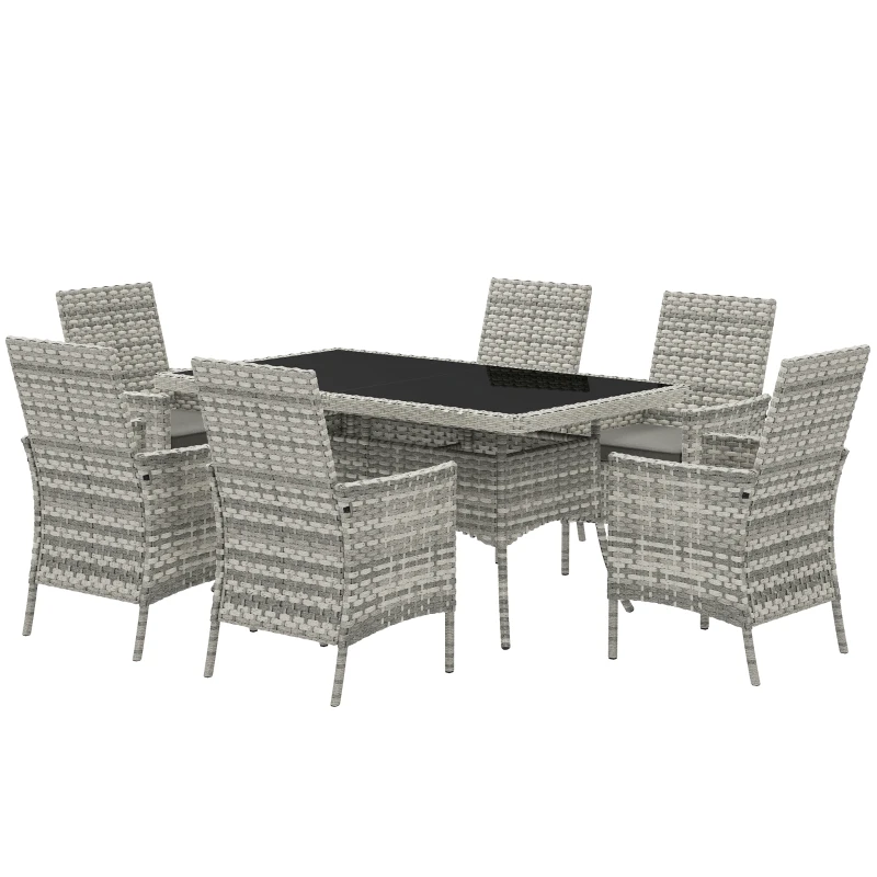 Outsunny Seven-Piece Rattan Dining Set - Mixed-Grey