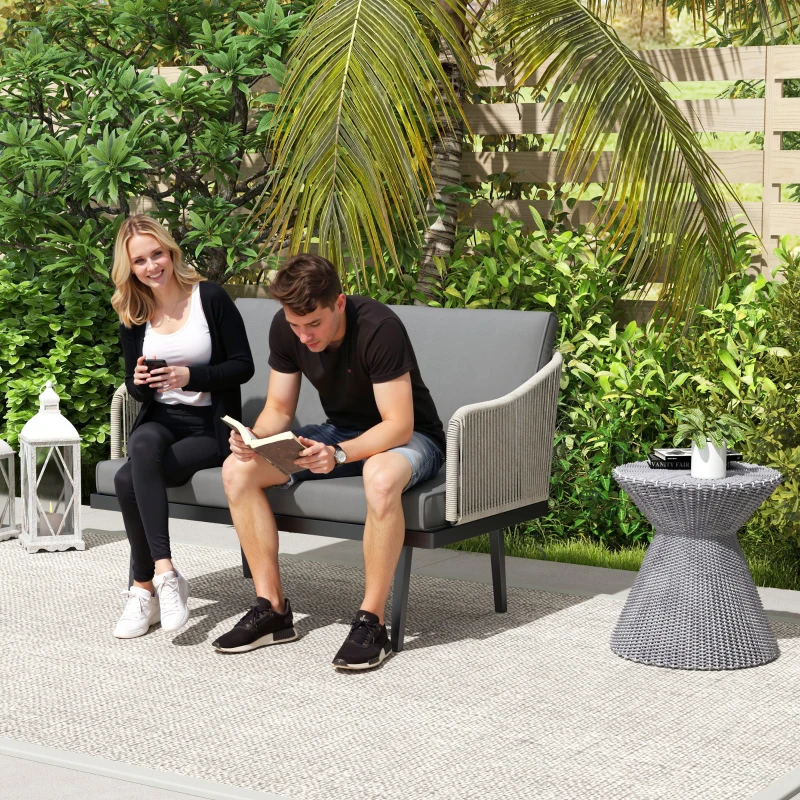 Outsunny Canapé de jardin 2 places avec coussins en résine tressée, canapé d'extérieur cadre en acier 110 x 70 x 72 cm gris foncé