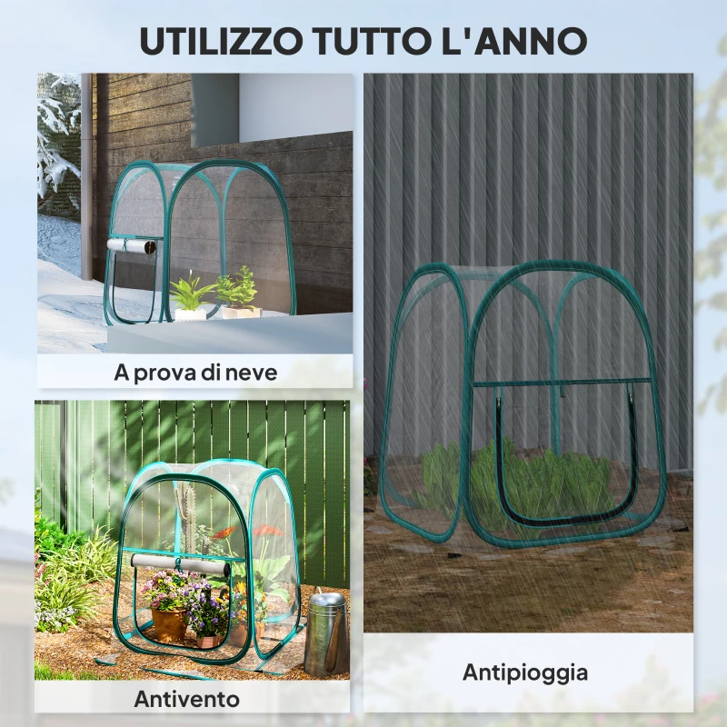 Outsunny Mini Serra Pop Up con Copertura in Plastica, Finestra Avvolgibile e Borsa, 70x70x80 cm, Trasparente