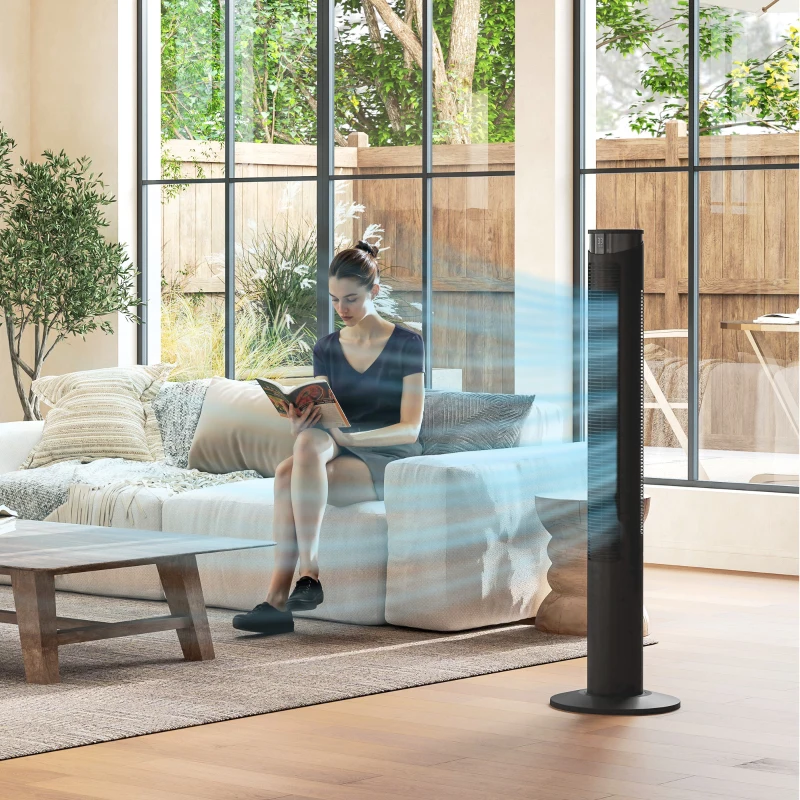 HOMCOM Ventilateur colonne 45W ventilateur tour télécommande, minuterie, oscillant à 70°, mode veille et mode enfants, noir