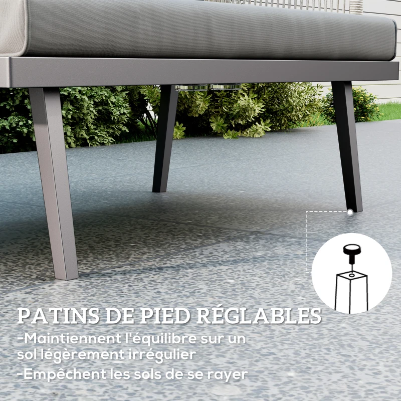 Outsunny Canapé de jardin 2 places avec coussins en résine tressée, canapé d'extérieur cadre en acier 110 x 70 x 72 cm gris foncé
