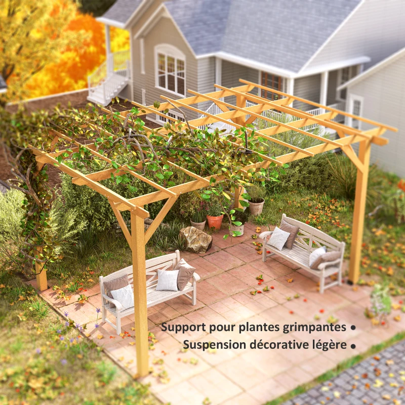 Outsunny Pergola de jardin extérieur 3 x 4 m pergola en bois pour plantes grimpantes, bois naturel
