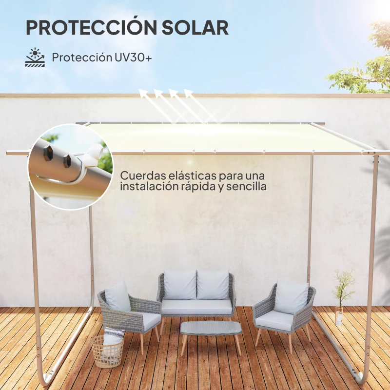 Outsunny Cenador de Jardín 3x3 m con Ruedas Protección UV 30+ Impermeable Sacos de Arena y Marco de Acero Crema