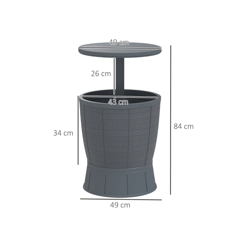 Outsunny Table à glacière 3 en 1, table de cocktail avec seau à glace, plateau télescopique pour jardin, Ø 49 x 58-84 cm, gris