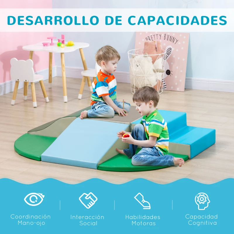 HOMCOM Juego de 6 Bloques de Espuma para Niños de 12-36 Meses Juguete Educativo de Construcción 150x100x24 cm Multicolor