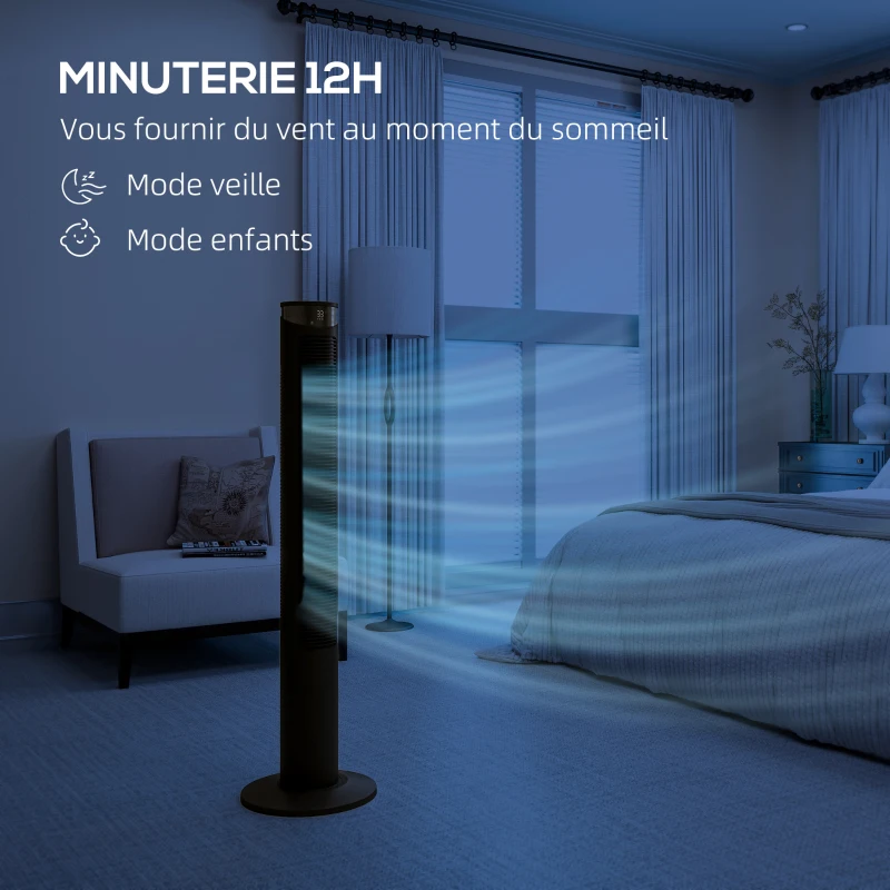HOMCOM Ventilateur colonne 45W ventilateur tour télécommande, minuterie, oscillant à 70°, mode veille et mode enfants, noir