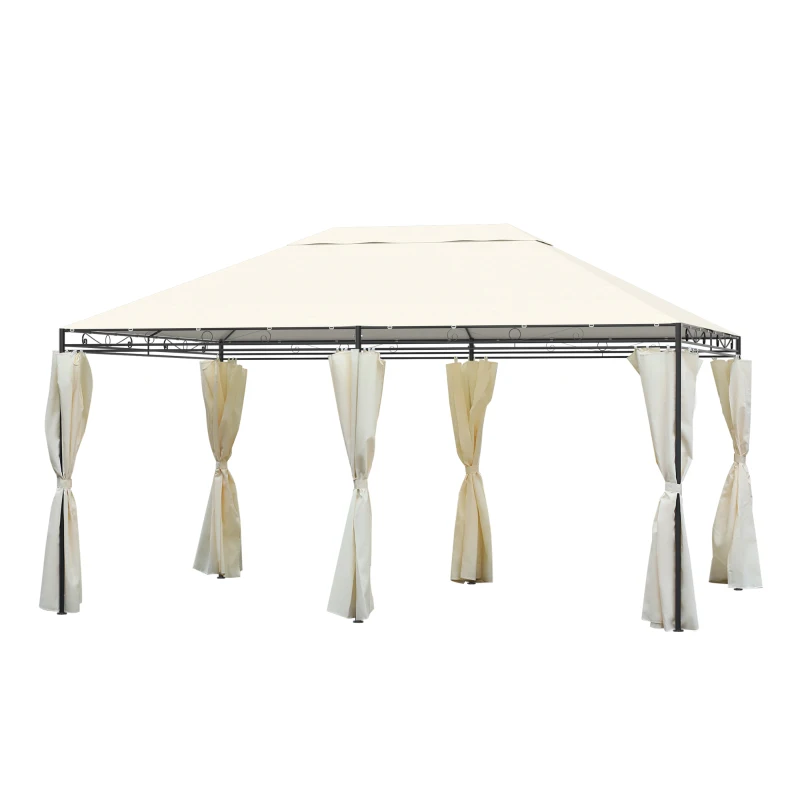 Outsunny Foisor dreptunghiular cu cadru din Metal Robust, Crem, 4x3m